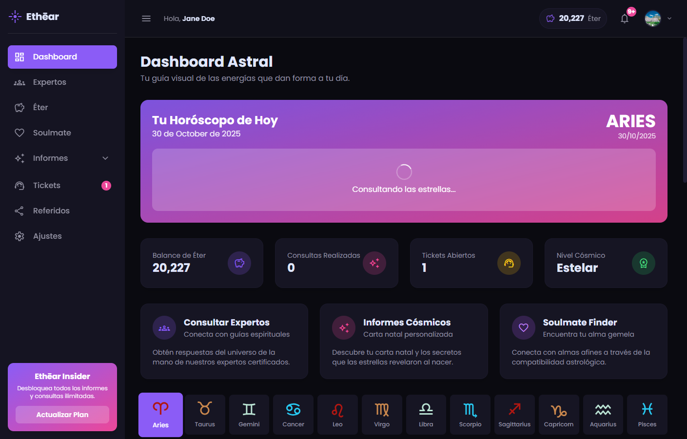 Vista previa del panel de Ethēar